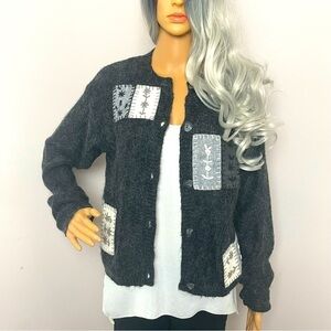 Vintage Rebecca Stone Embroidered Wool Blend Cardigan - Size Medium